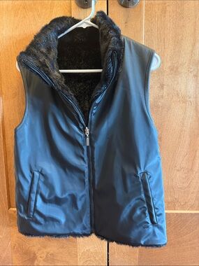 giacca reversible Black Faux-Fur Lined Sleeveless Zip Vest Women sz S